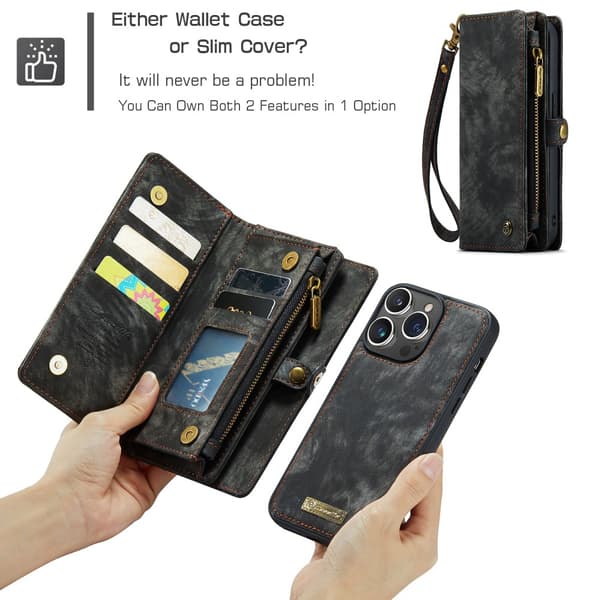 CaseMe Multi-Slot 2 i 1 Pungetui iPhone 15 Pro Max Sort