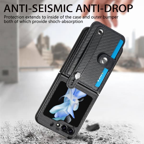 Skal Samsung Galaxy Z Flip 7 FE Kortfack + Handstrap Svart