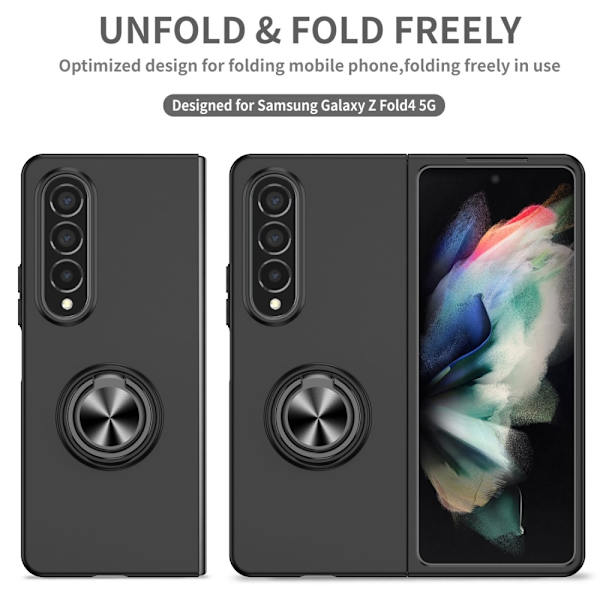 Samsung Galaxy Z Fold 4 Cover med Magnetisk Ringholder Sort