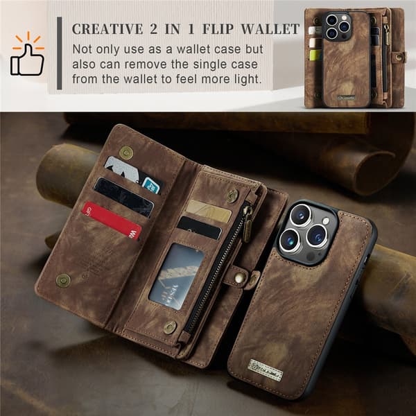CaseMe Multi-Slot 2 i 1 Pungetui iPhone 15 Pro Max Brun