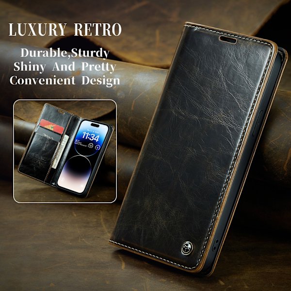 CaseMe Nahkakotelo iPhone 15 Pro Max Ruskea