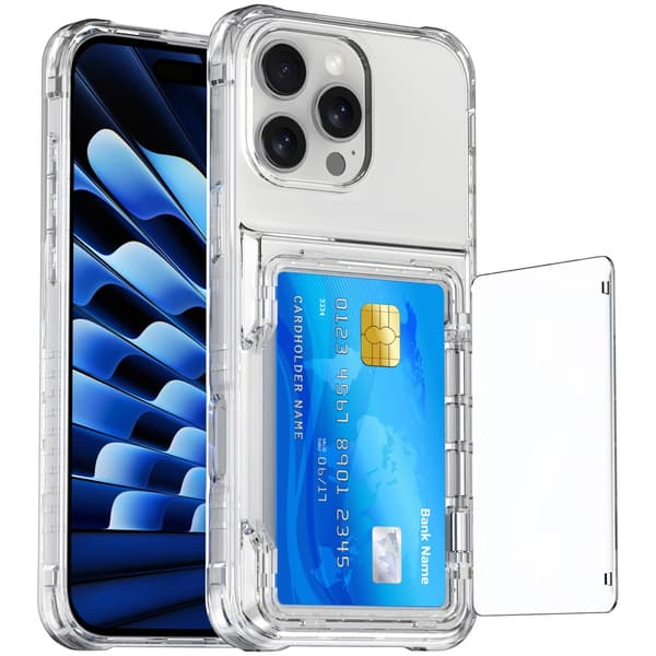 Skal med kortholder kickstand til iPhone 16 Pro Transparent