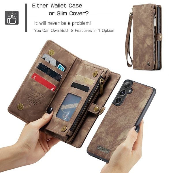 CaseMe Multi-Slot 2-in-1 Lompakko Kotelo Galaxy S25 Ruskea