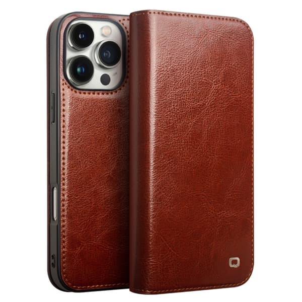 Qialino Plånboksfodral Läder iPhone 16 Pro Max Brun