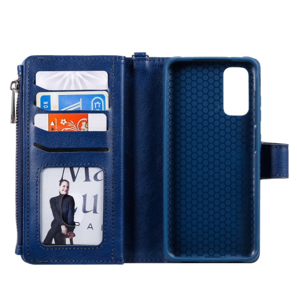 Zipper Magnet Leather Wallet Samsung Galaxy S20 Blå