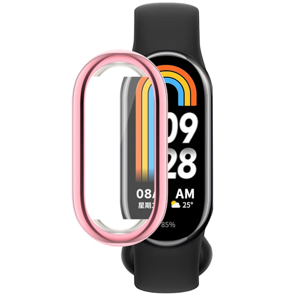 Xiaomi Smart Band 8:lle tarkoitettu läpinäkyvä TPU-kotelo, jossa on ruusukullanvärinen kehys