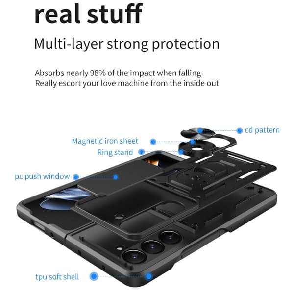 Hybridskal Samsung Galaxy Z Fold 6 Ring + Kamerabeskyttelse Sort