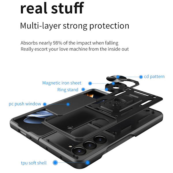 Samsung Galaxy Z Fold 6:n hybridikuori rengaspidikkeellä ja kameransuojalla, musta