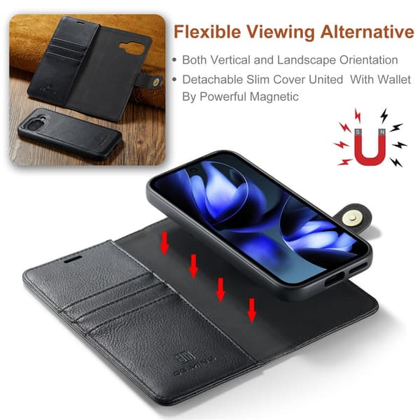 DG.MING 2-i-1 Magnet Wallet Google Pixel 9a Sort