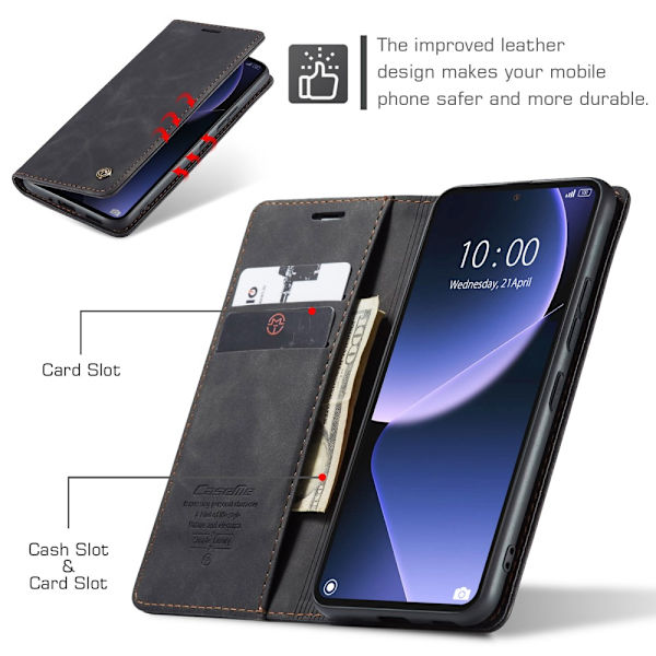 CaseMe Slim Lompakkokotelo Xiaomi 13T Musta