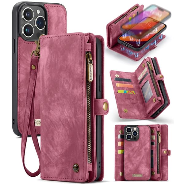 CaseMe Multi-Slot 2 i 1 Plånboksfodral iPhone 16 Pro Max Punainen
