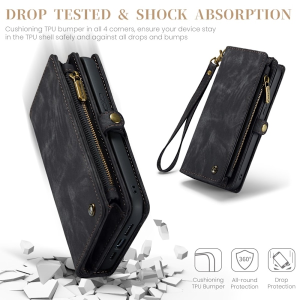 CaseMe Multi-Slot 2 i 1 Plånboksfodral iPhone 16 Pro Max Svart