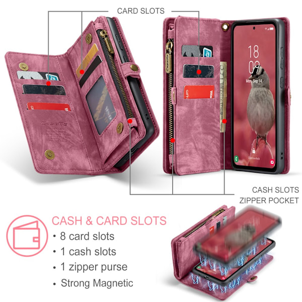 CaseMe Multi-Slot 2 i 1 Plånboksfodral Samsung Galaxy A55 Röd