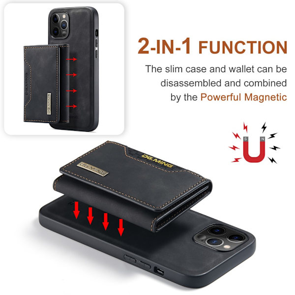 2 in 1 magneettinen korttipaikkakotelo Iphone 12/12 Pro Musta