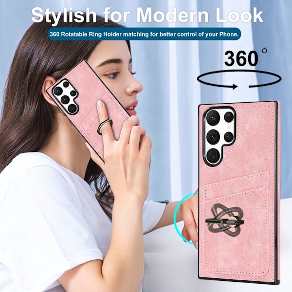 Samsung Galaxy S24 Ultra Skal Kortlomme Og Ringholder Rosa
