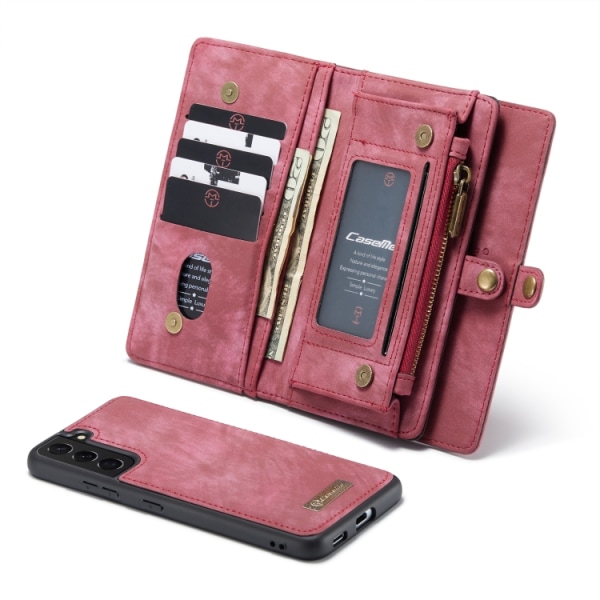 CaseMe Multi-Slot 2 i 1 Plånboksfodral Galaxy S22 Plus Punainen
