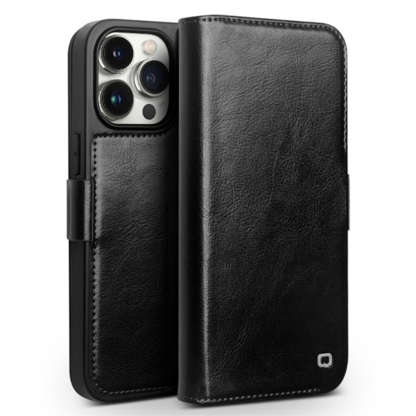 Qialino nahkainen lompakkokotelo iPhone 15 Pro musta