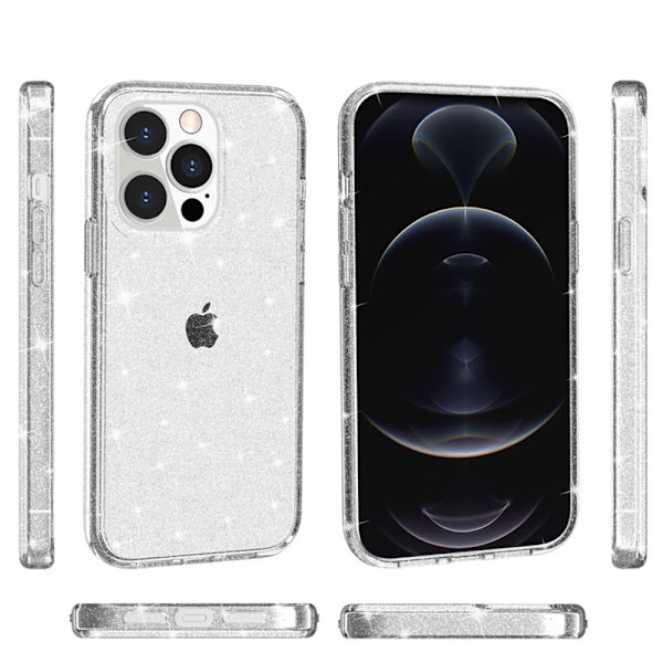 iPhone 15 Pro -kuori, läpinäkyvä glitter