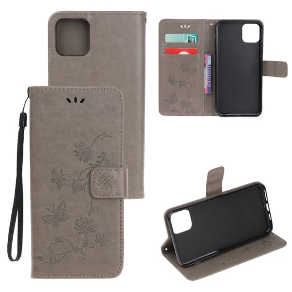 Läderfodral Fjärilar iPhone 11 Grå