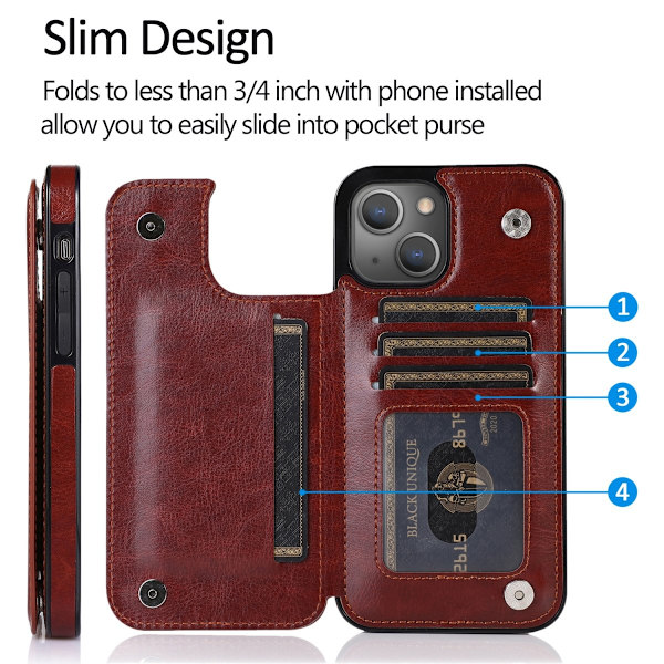 iPhone 13 Skal Plånbok Brun