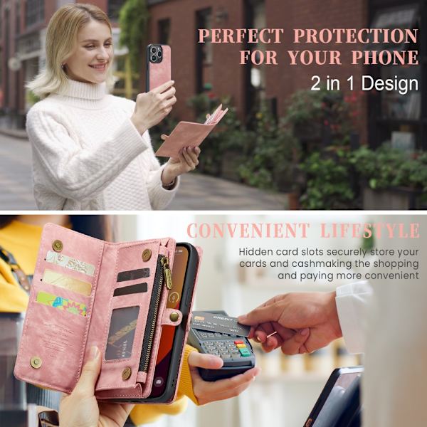 CaseMe Multi-Slot 2 i 1 Pungetui iPhone 16 Pro Rosa