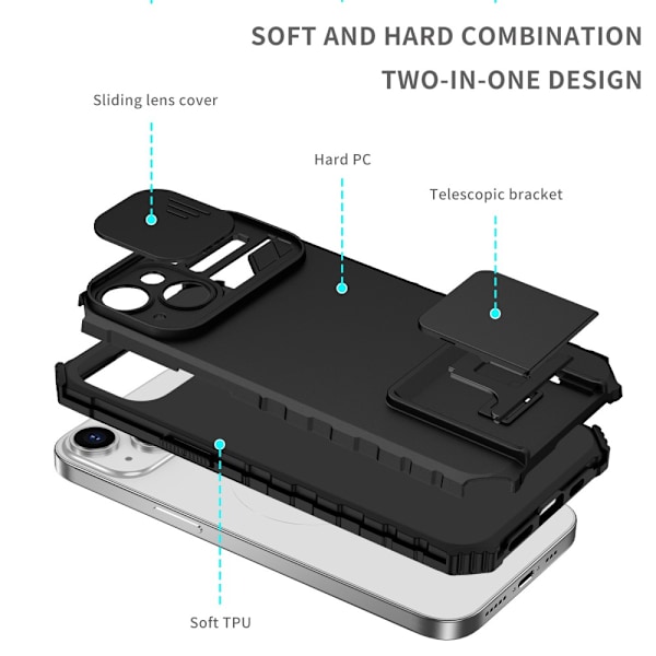 Kickstand Cover iPhone 14 Kamerabeskyttelse Sort