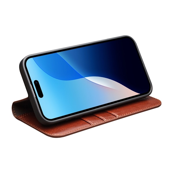 Qialino Leather Wallet Case iPhone 16 Pro Brown