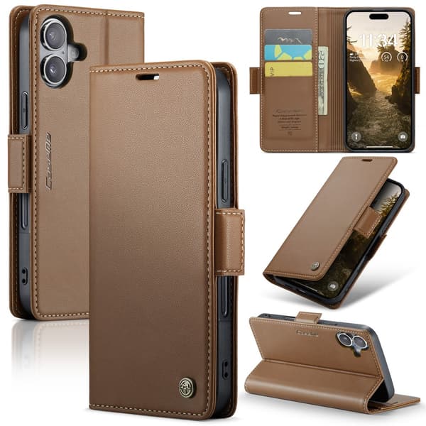 CaseMe Slim Pungetui RFID-beskyttelse iPhone 16 Brun