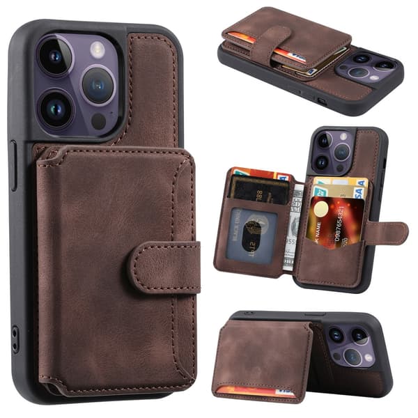 Multi-Slot Skal RFID-skydd iPhone 15 Pro Max Brun