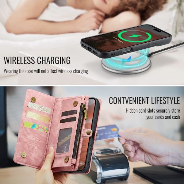 CaseMe Multi-Slot 2 i 1 Plånboksfodral iPhone 16 Rosa