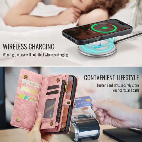 CaseMe Multi-Slot 2 i 1 Pungetui iPhone 16 Rosa