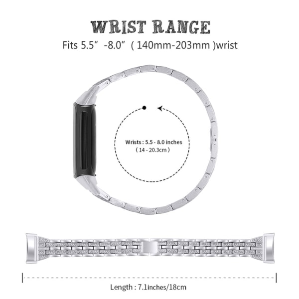 Dual Rhinestone Armband Fitbit Charge 6 Silver