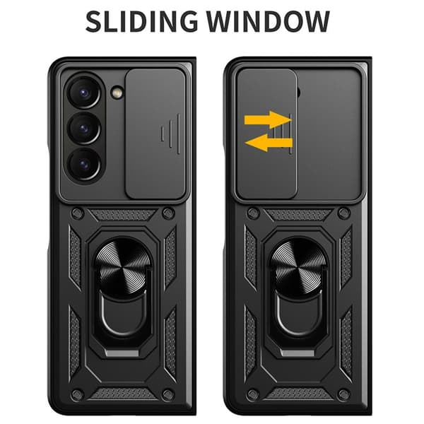 Hybrid Cover Samsung Galaxy Z Fold 7 Ring + Kamerabeskyttelse Sort