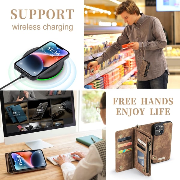 CaseMe Multi-Slot 2 i 1 Pungetui iPhone 15 Brun