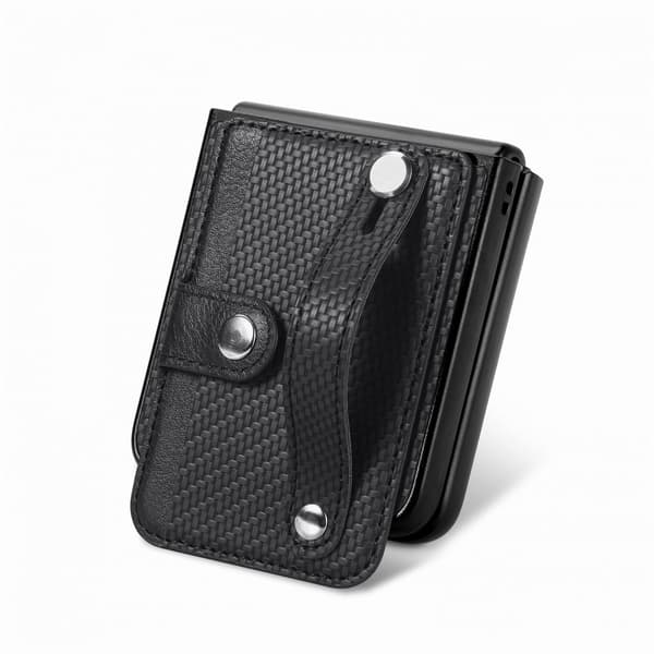 Cover Samsung Galaxy Z Flip 7 Kortlomme + Håndstrop Sort