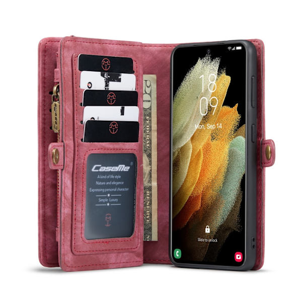 CaseMe Lompakkokotelo Multi-Slot Samsung Galaxy S21 Plus Punainen