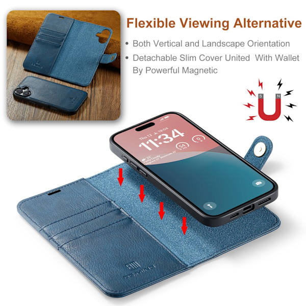 DG.MING 2-in-1 Magnet Wallet iPhone 16 Blue