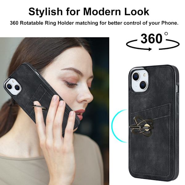 iPhone 14 Plus Kortlomme Skal Ring Sort