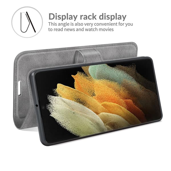 Plånboksfodral Läder Samsung Galaxy S22 Ultra Grå