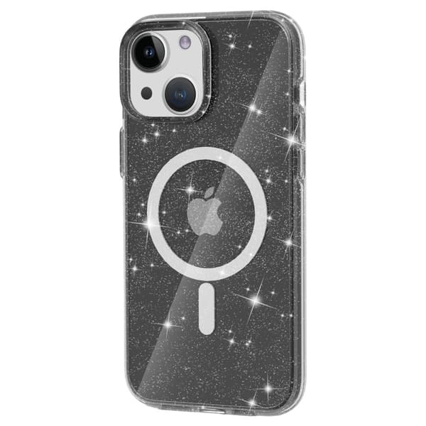 Kimalteleva MagSafe-kuori iPhone 15:lle, läpinäkyvä musta