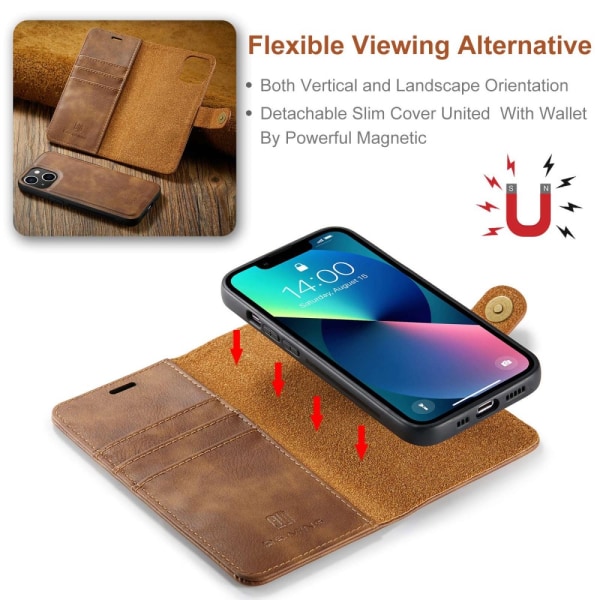 DG.MING 2-in-1 Magnet Wallet iPhone 14 Cognac