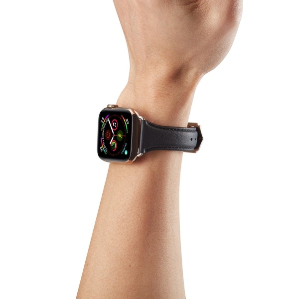 Smalt læderarmbånd til Apple Watch 42/44/45/49 mm Sort