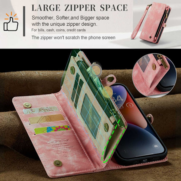 CaseMe Multi-Slot 2 i 1 Pungetui iPhone 14 Rosa