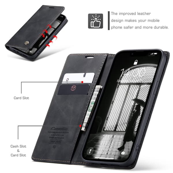 CaseMe Slim Plånboksfodral iPhone 16e Svart