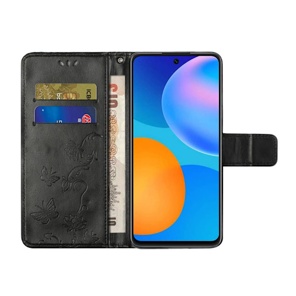 Perhoskuvioitu nahkakotelo Samsung Galaxy S21 Plus - Musta