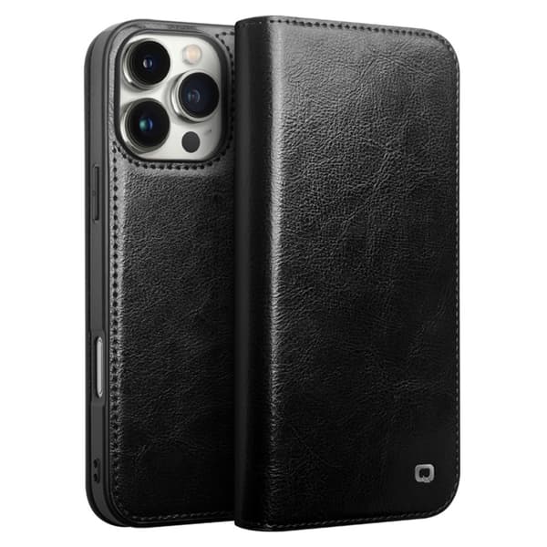 Qialino Plånboksfodral Läder iPhone 16 Pro Max Svart