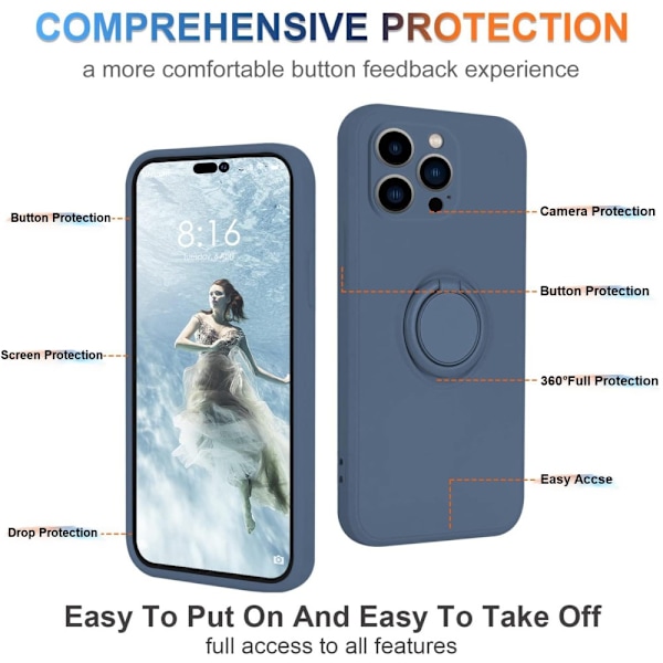 iPhone 15 Pro Max Skal Med Ringholder Mørkeblå