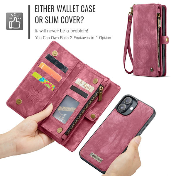 CaseMe Multi-Slot 2 i 1 Plånboksfodral iPhone 16 Röd