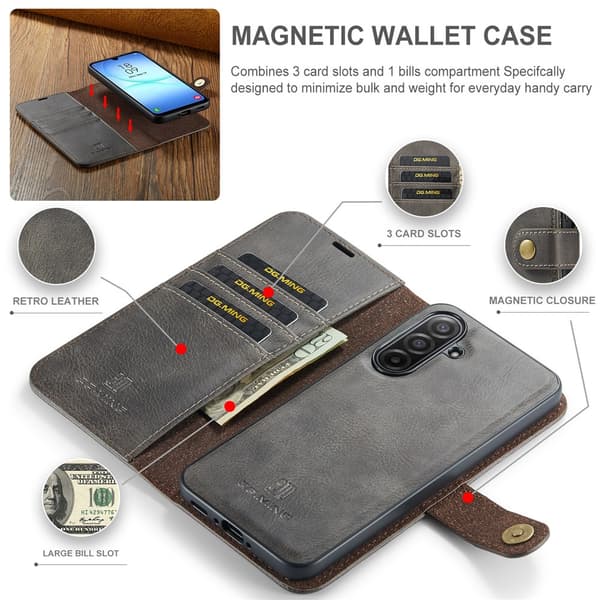 DG.MING 2-in-1 Magnet Wallet Samsung Galaxy A17 Brown