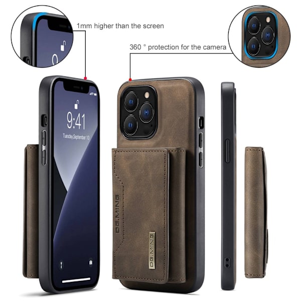 DG.MING 2 i 1 magneettinen korttipaikkakotelo iPhone 14 Pro Max - Ruskea